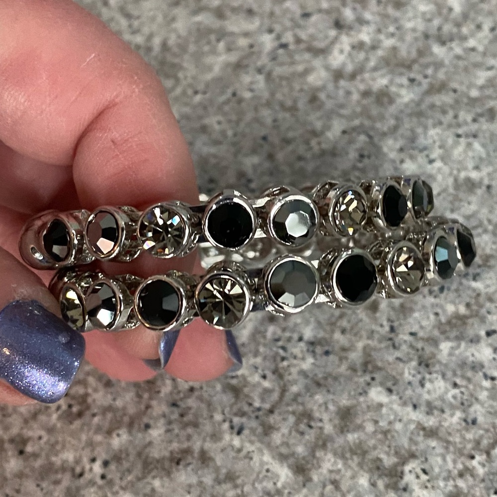 Lot of two silver grey crystal bangle bracelets